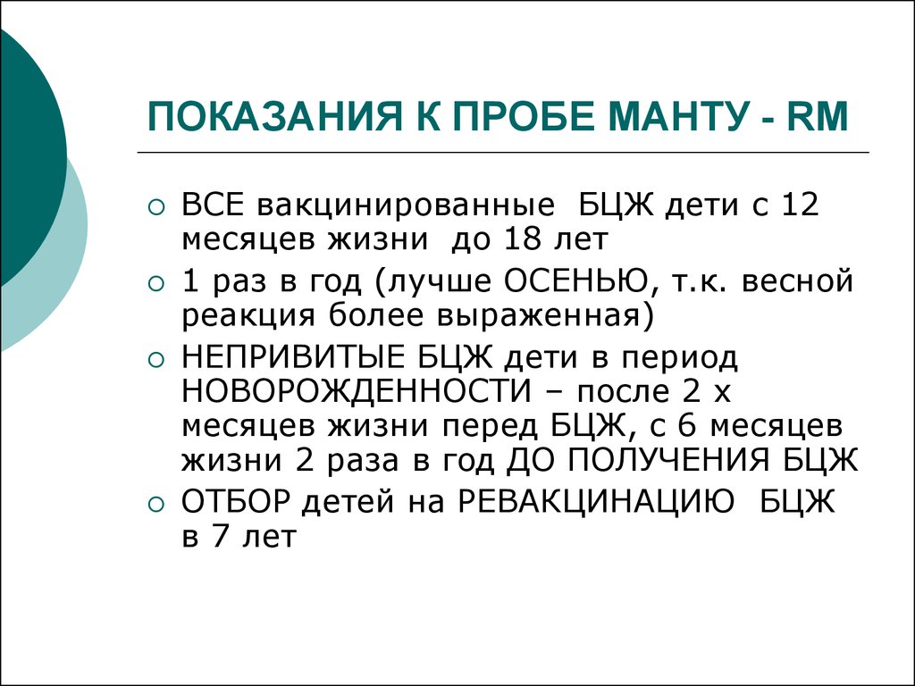 Показания и противопоказания к проведению пробы манту.