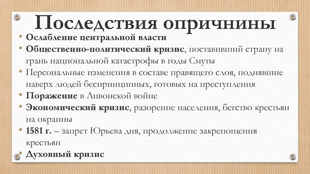 Последствия опричнины