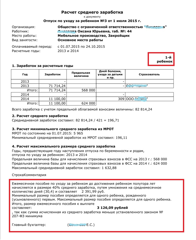 Расчет пособия образец