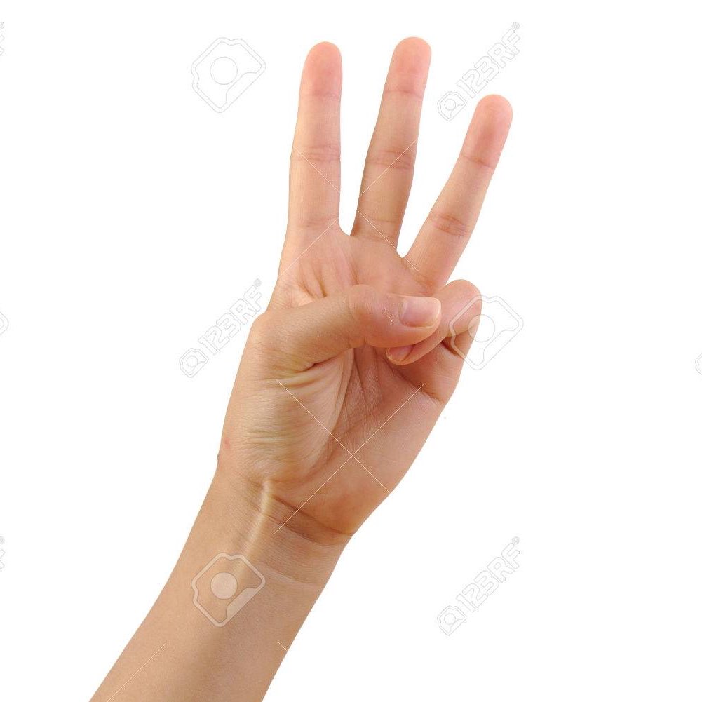 Три пальца. Рука показывает три. Три пальца согнуты.