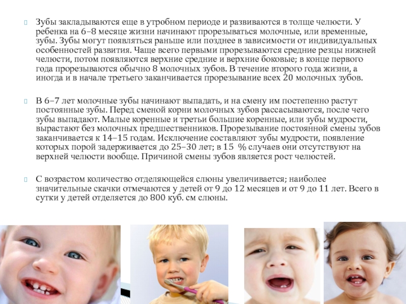 В 8 месяцев заканчивается. Когда у ребёнка закладываются зубы. Прорезывание бокового резца.